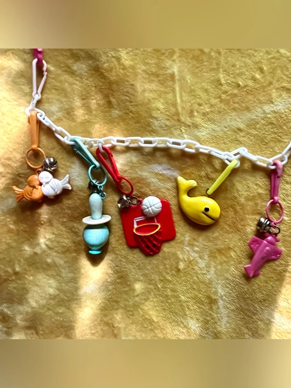 Set of 2 vintage 80s bell charm chain necklaces